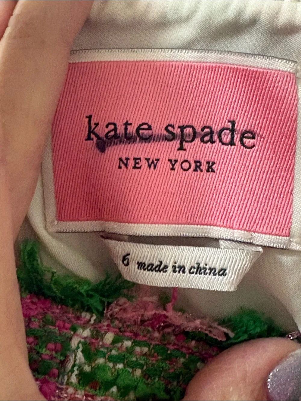 Kate Spade New York pink green plaid tweed frayed ruffle mini dress. Size 6 NWOT